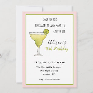 Pink & green Margarita Birthday party Invitation