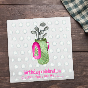 Pink Green Masters Golf Birthday Party Invitations Napkin