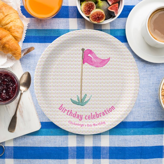 Pink Green Masters Golf Birthday Party Paper Plate (Creator Uploaded)