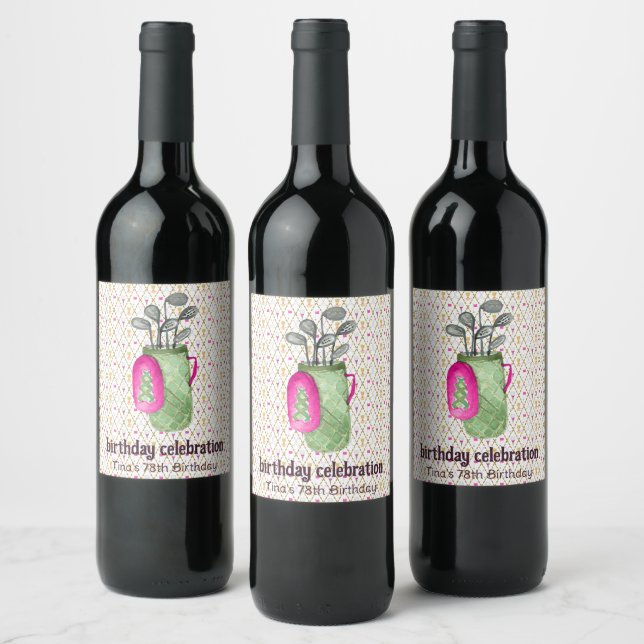 Pink Green Masters Golf Birthday Party Wine Label (Bottles)