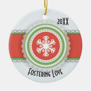 Pink & Green Merry Christmas Dated Photo Ceramic Ornament