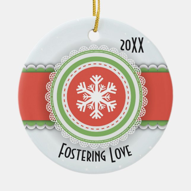 Pink & Green Merry Christmas Dated Photo Ceramic Ornament (Front)