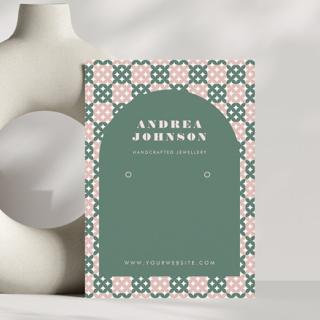 Pink Green Mid Century Modern Arch Earring Display Business Card (Creator Uploaded)