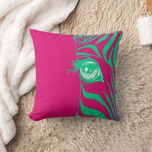 Pink Green Mismatched Zebra Throw Pillow (Blanket)