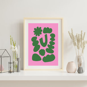 Pink Green Modern Abstract Geometric Shapes Art Poster