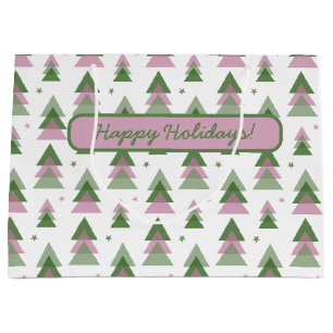 Pink & Green Modern Holiday  Large Gift Bag