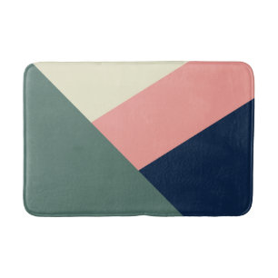 Pink & green modern minimal abstract geometric bath mat