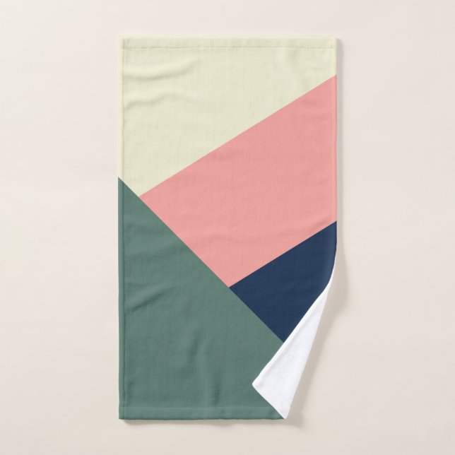 Pink & green modern minimal abstract geometric bath towel set (Hand Towel)