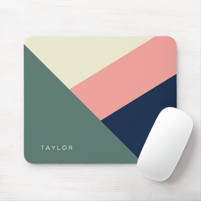 Pink & green modern minimal abstract geometric mouse pad (With Mouse)