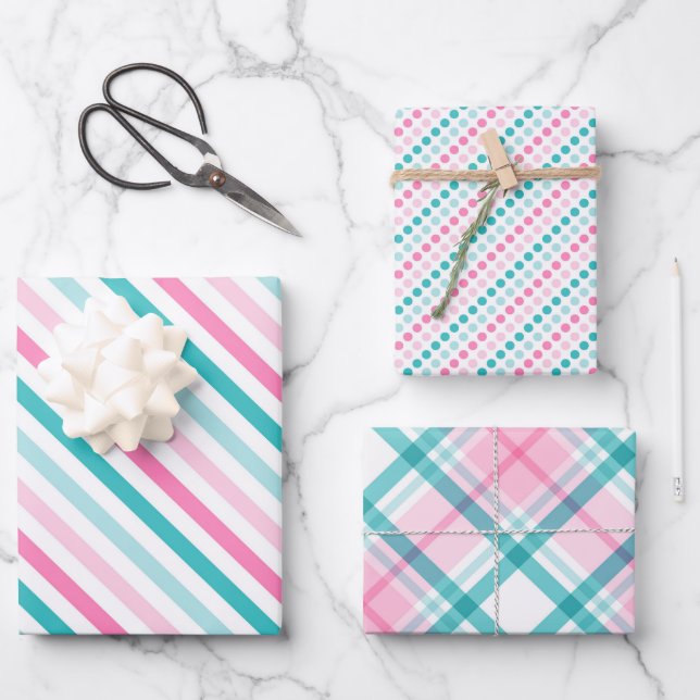 Pink Green Modern Pattern Wrapping Paper Sheet (Front)