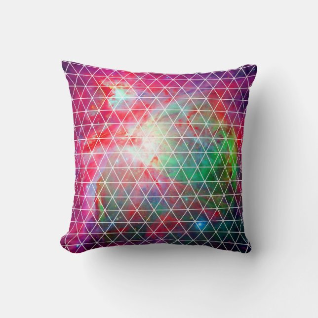 Pink Green Nebula Net Pattern Cushion (Front)