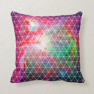 Pink Green Nebula Net Pattern Cushion
