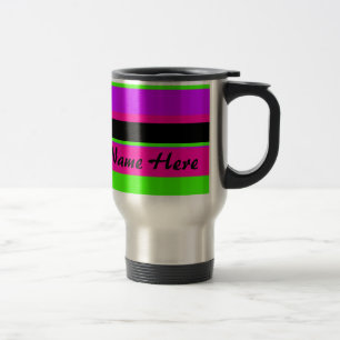 Pink/Green Neon Stripes Travel Mug