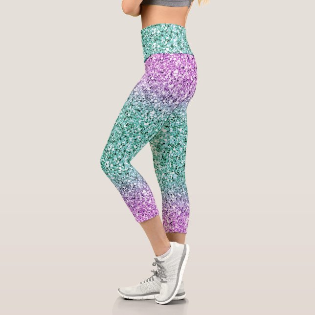 Pink-Green Ombre Glitters Capri Leggings (Left)