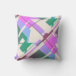 Pink Green on Beige Diagonal Abstract Art MCM Look Cushion