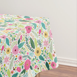 Pink green orange floral flower cotton dining tablecloth
