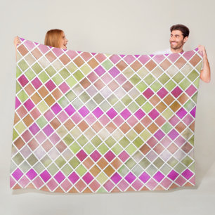 Pink Green Orange Mosaic Design Fleece Blanket