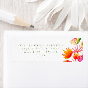 Pink Green Orange Watercolor Floral Return Address Label