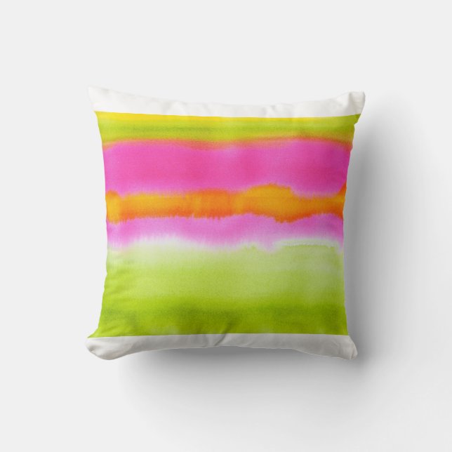 Pink Green Orange Watercolor Pillow (Front)