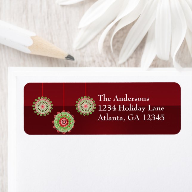 Pink & Green Ornaments Deep Burgundy Return Address Label (Insitu)
