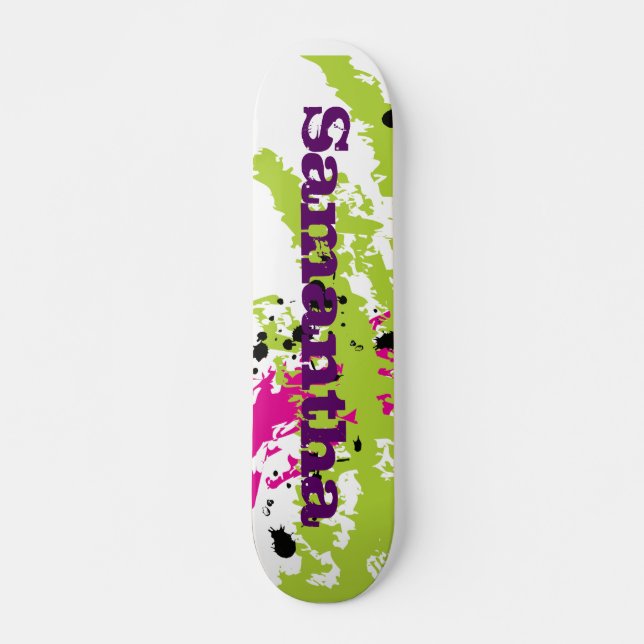 Pink Green Paint Splash Ink Old School Skateboard (Front)