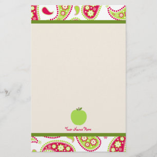 Pink & Green Paisley Apple Teacher Stationery