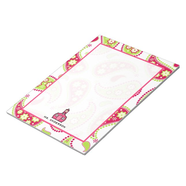 Pink & Green Paisley Teacher Notepad (Angled)