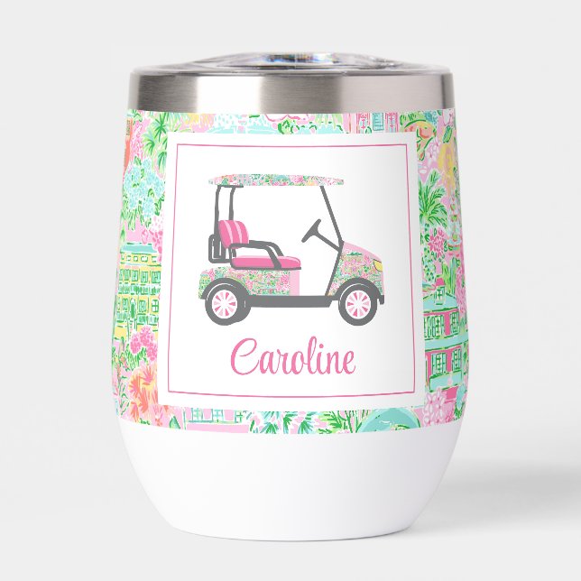 Pink & Green Palm Beach Golf Cart Personalised (Front)