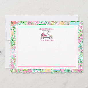 Pink & Green Palm Beach Golf Cart Personalised Thank You Card