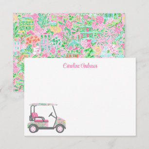 Pink & Green Palm Beach Golf Cart Personalised Thank You Card