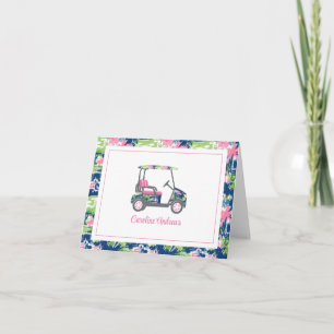 Pink & Green Palm Beach Golf Cart Personalised Thank You Card