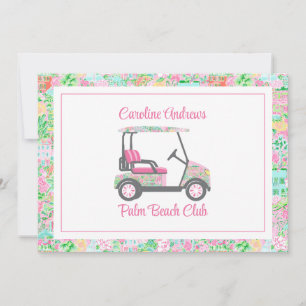 Pink & Green Palm Beach Golf Cart Personalised Thank You Card