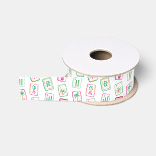 Pink & Green Palm Beach Mahjong Tiles Grosgrain Ribbon