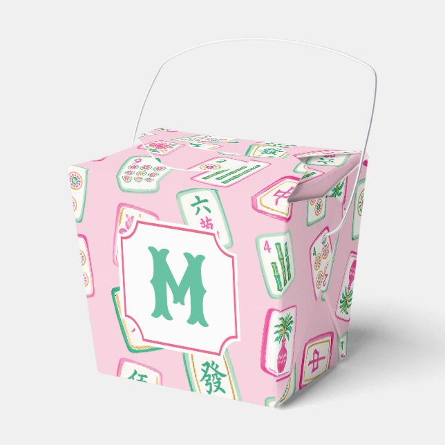Pink & Green Palm Beach Mahjong Tiles Monogram Favour Box (Front Side)