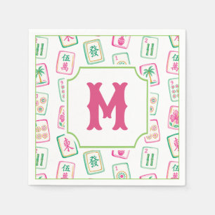 Pink & Green Palm Beach Mahjong Tiles Monogram Napkin