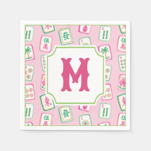 Pink & Green Palm Beach Mahjong Tiles Monogram Napkin