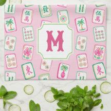 Pink & Green Palm Beach Mahjong Tiles Monogram