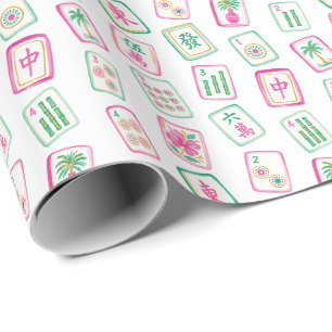 Pink & Green Palm Beach Mahjong Tiles Wrapping Paper