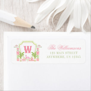Pink & Green Palm Beach Nutcracker Monogram Crest Return Address Label