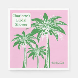 Pink Green Palm Tree Bridal Shower Custom Name Napkin