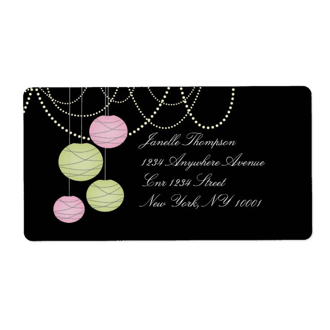 Pink Green Paper Lanterns Wedding Address Label (Front)