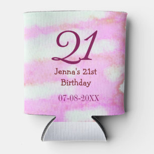 Pink green pastel 21st birthday simple name date g can cooler