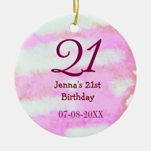 Pink green pastel 21st birthday simple name date g ceramic ornament
