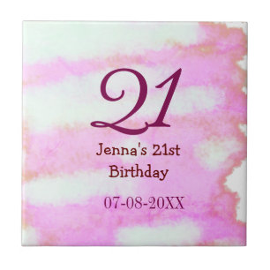 Pink green pastel 21st birthday simple name date g ceramic tile
