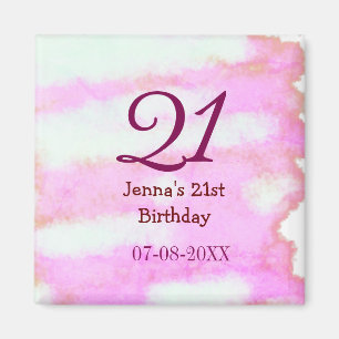 Pink green pastel 21st birthday simple name date g magnet