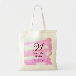 Pink green pastel 21st birthday simple name date g tote bag