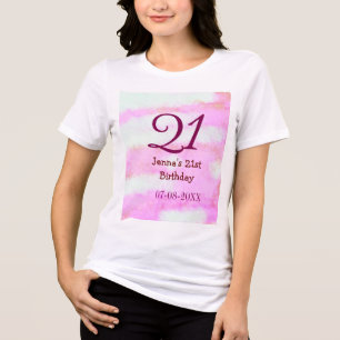 Pink green pastel 21st birthday simple name date g Tri-Blend shirt