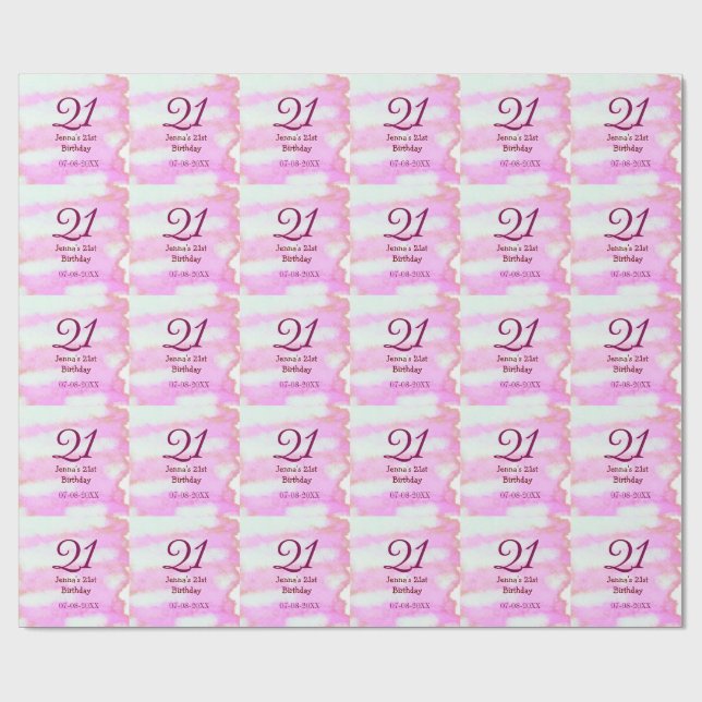 Pink green pastel 21st birthday simple name date g wrapping paper (Flat)
