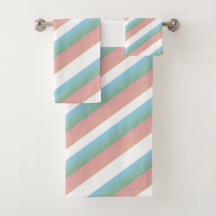 Pink Green Pastel Ombre Multi - Stripes Bath Towel Set