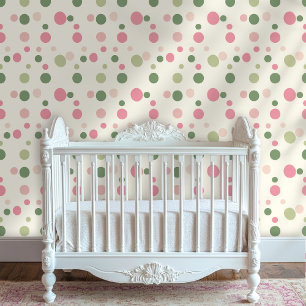 Pink & Green Pastel Polka Dot Peel and Stick Wallpaper